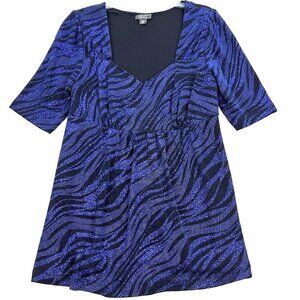 DRESSBARN WOMEN COLLECTION Blue Sparkle Babydoll Top Tunic Length Size 14/16